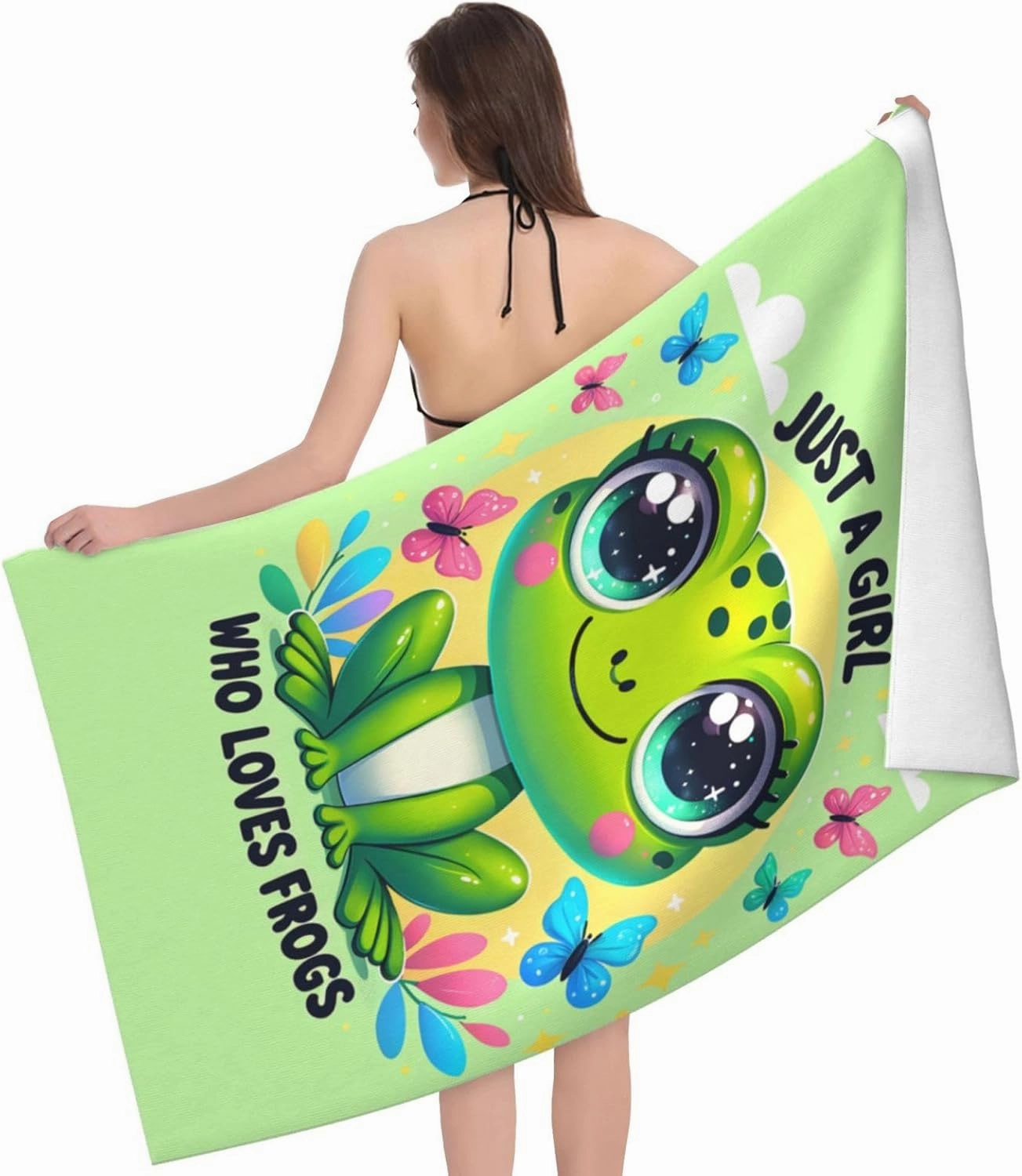 Cute Frog Beach Towel,32x52in,Quick-Dry Sand-Free Forest Bath Towels,Microfiber Lightweight for Travel Pool Yoga Beach Outdoor Activities Decor Accessories Gifts (Just a Girl Who Loves Frogs)
