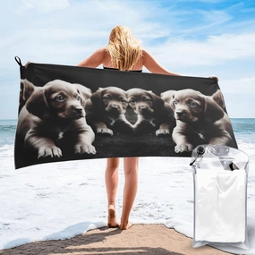 Cute Puppies Dog Premium Compact Microfiber Travel Towel-Featherlight & Quick Dry,Sand-Resistant Beach Towel for Swimming,Camping,Vacation Essentials with Carry Pouch