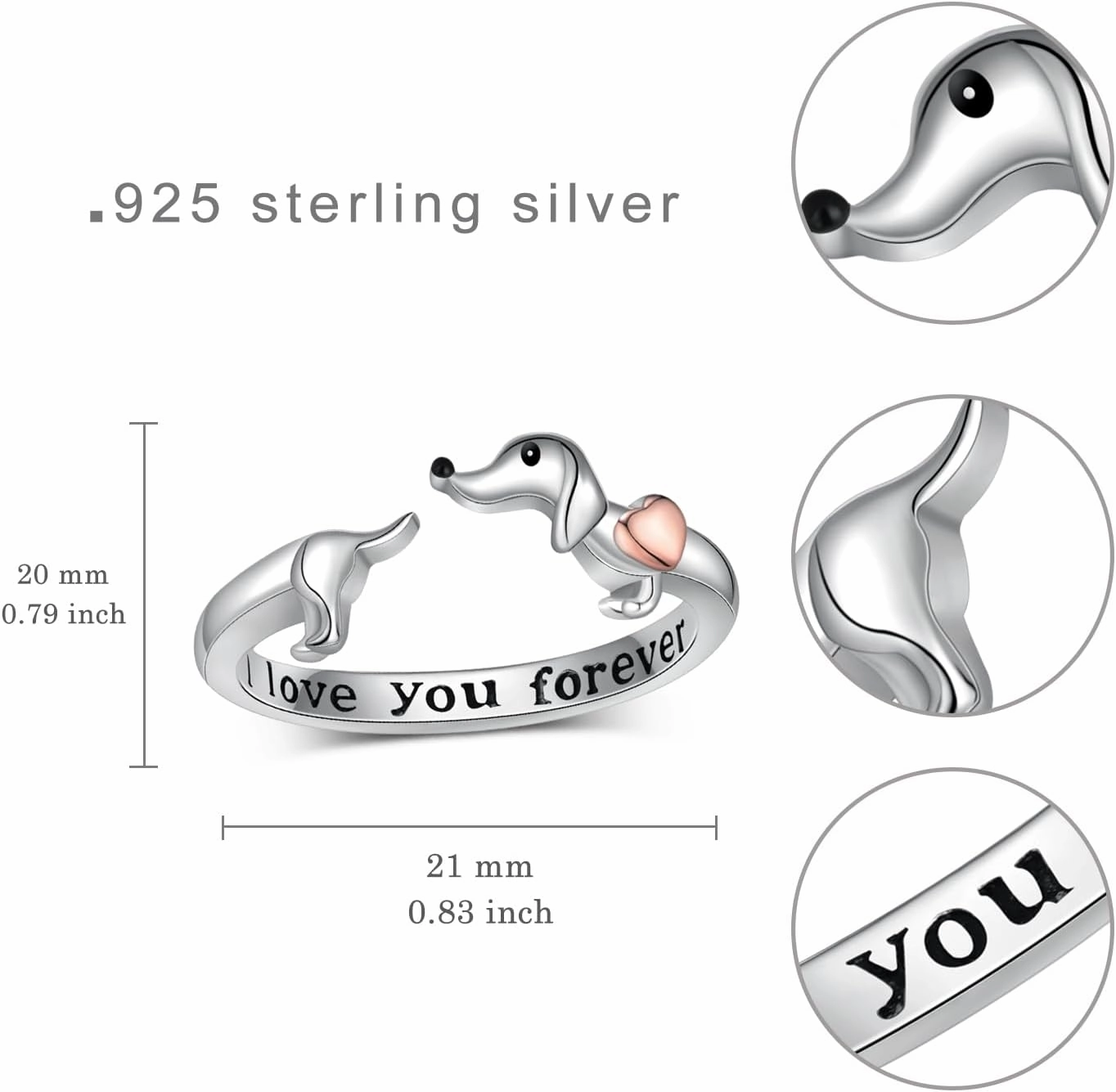 Dachshund Rings for Women 925 Sterling Silver Dachshund Open Rings Cute Adjustable Wiener Dog Rings Animal Puppy Dog Jewelry Gifts for Women Dachshund Gifts