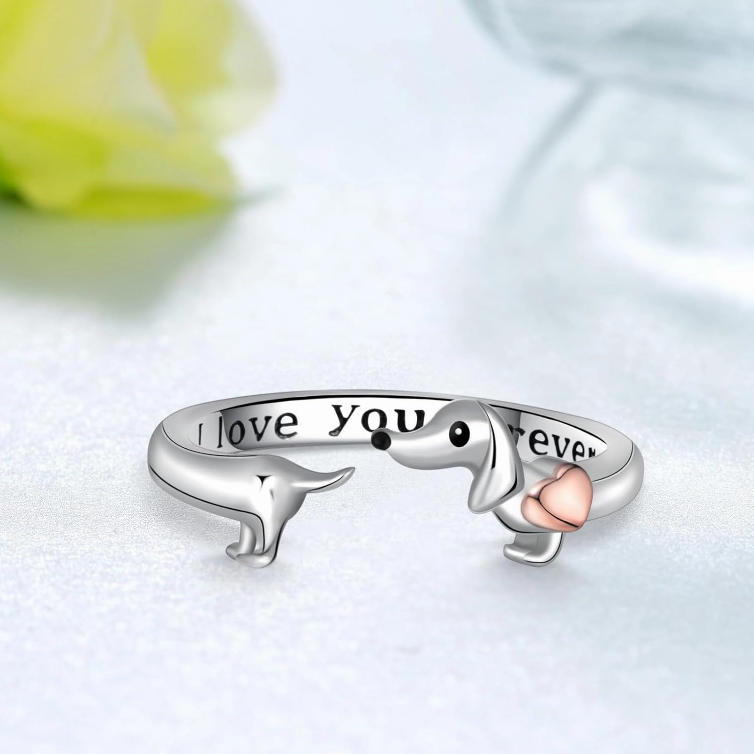 Dachshund Rings for Women 925 Sterling Silver Dachshund Open Rings Cute Adjustable Wiener Dog Rings Animal Puppy Dog Jewelry Gifts for Women Dachshund Gifts