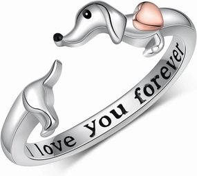 Dachshund Rings for Women 925 Sterling Silver Dachshund Open Rings Cute Adjustable Wiener Dog Rings Animal Puppy Dog Jewelry Gifts for Women Dachshund Gifts