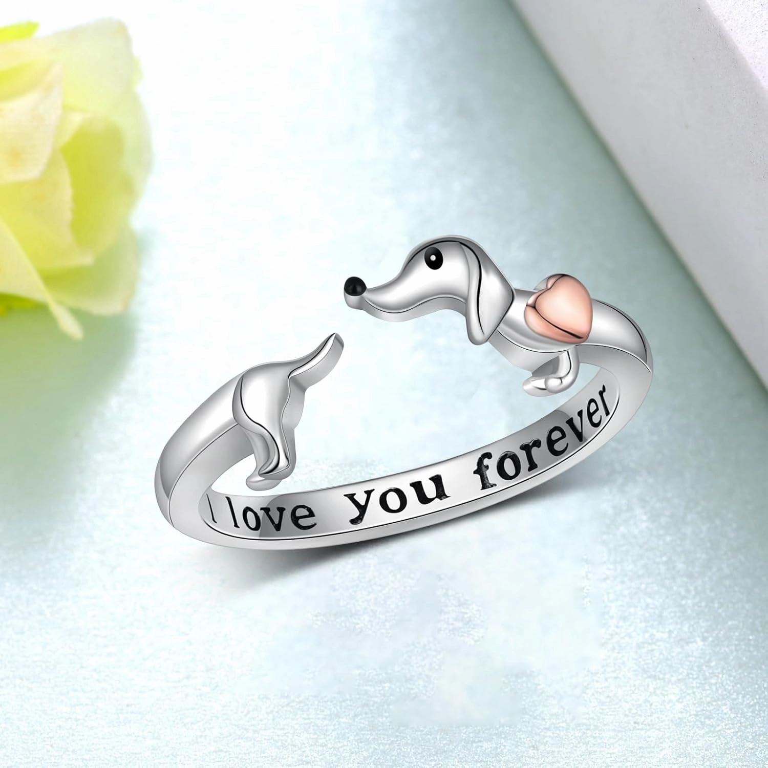 Dachshund Rings for Women 925 Sterling Silver Dachshund Open Rings Cute Adjustable Wiener Dog Rings Animal Puppy Dog Jewelry Gifts for Women Dachshund Gifts