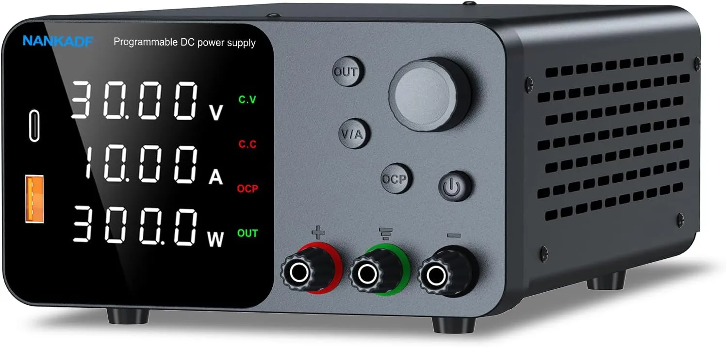 DC Power Supply, 30V 10A Bench Power Supply with Encoder Adjustment, 5V/3.6A USB&Type-C Quick-Charge, Variable Power Supplies with Output Enable/Disable Button, Short Circuit Alarm (0-30V 0-10A)