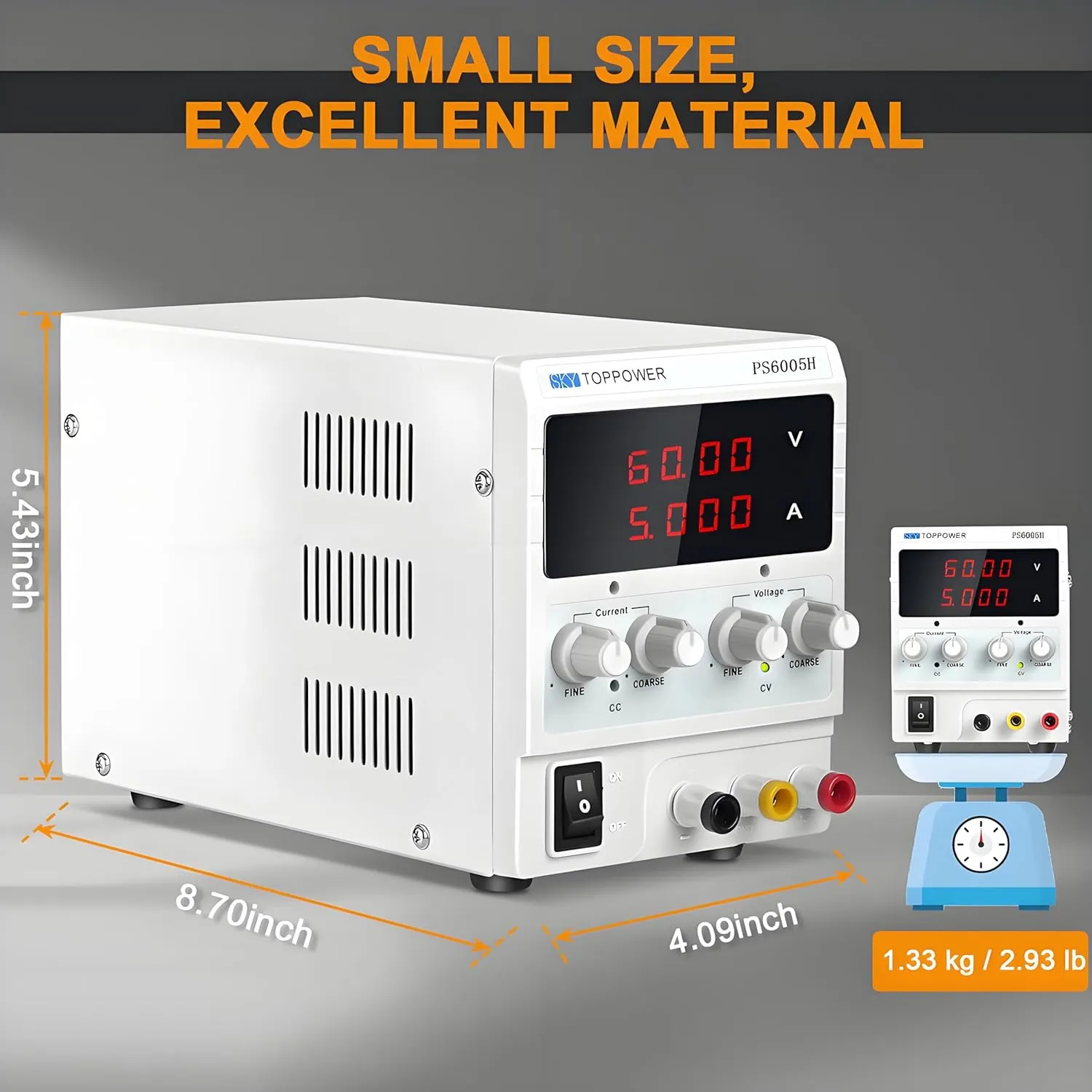 DC Power Supply Variable, 0-60V 0-5A Adjustable Switching Regulated Bench Power Supply with High Precision 4-Digit LED Display for Hobbyist, Repairing Testing, KPS6005H