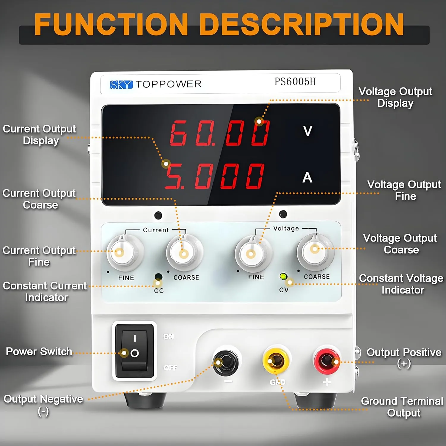 DC Power Supply Variable, 0-60V 0-5A Adjustable Switching Regulated Bench Power Supply with High Precision 4-Digit LED Display for Hobbyist, Repairing Testing, KPS6005H