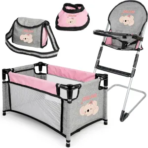 deAO Baby Doll Accessories for Kids Baby Doll Playset Furniture Set Baby Doll Crib High Chair Diaper Bag, Role Play Doll Accessories Set