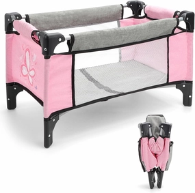 deAO Baby Doll Crib Set Foldable Baby Doll Bed with Storage Bag, Crib Toys Doll Furniture for 17-21" Doll Accessories, Christmas Birthday Pretend Play Gift for Kids Toddler