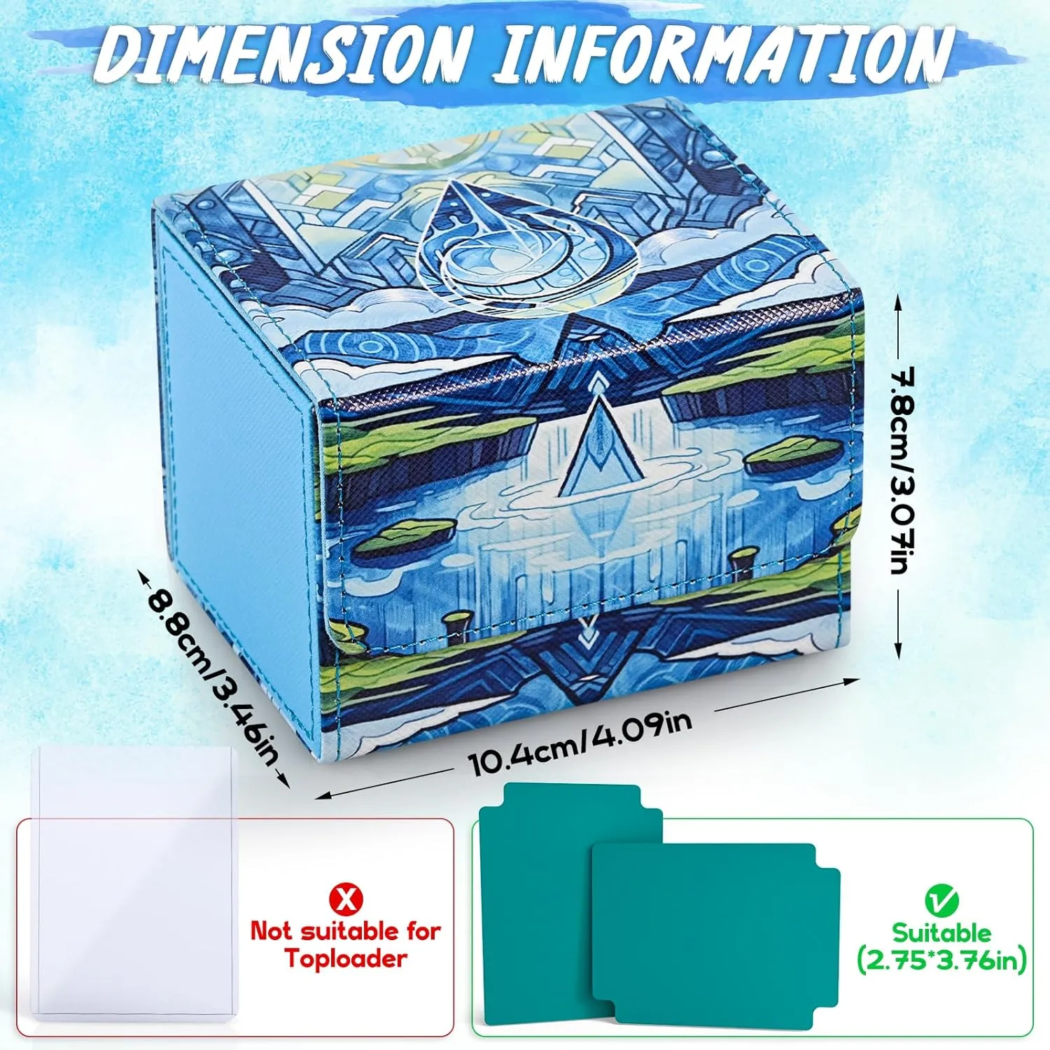 Deck Box for MTG Cards, Trading Card Storage Box Holds 120  Sleeved Commander Deck, PU Leather Card Box Suits TCG Magic Cards with 2 Dividers (Blue,Drop)