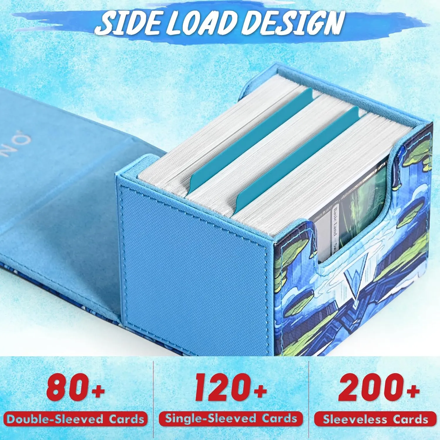 Deck Box for MTG Cards, Trading Card Storage Box Holds 120  Sleeved Commander Deck, PU Leather Card Box Suits TCG Magic Cards with 2 Dividers (Blue,Drop)