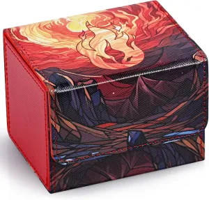 Deck Box for MTG Cards, Trading Card Storage Box Holds 120  Sleeved Commander Deck, PU Leather Card Box Suits TCG Magic Cards with 2 Dividers (Red,Flame)