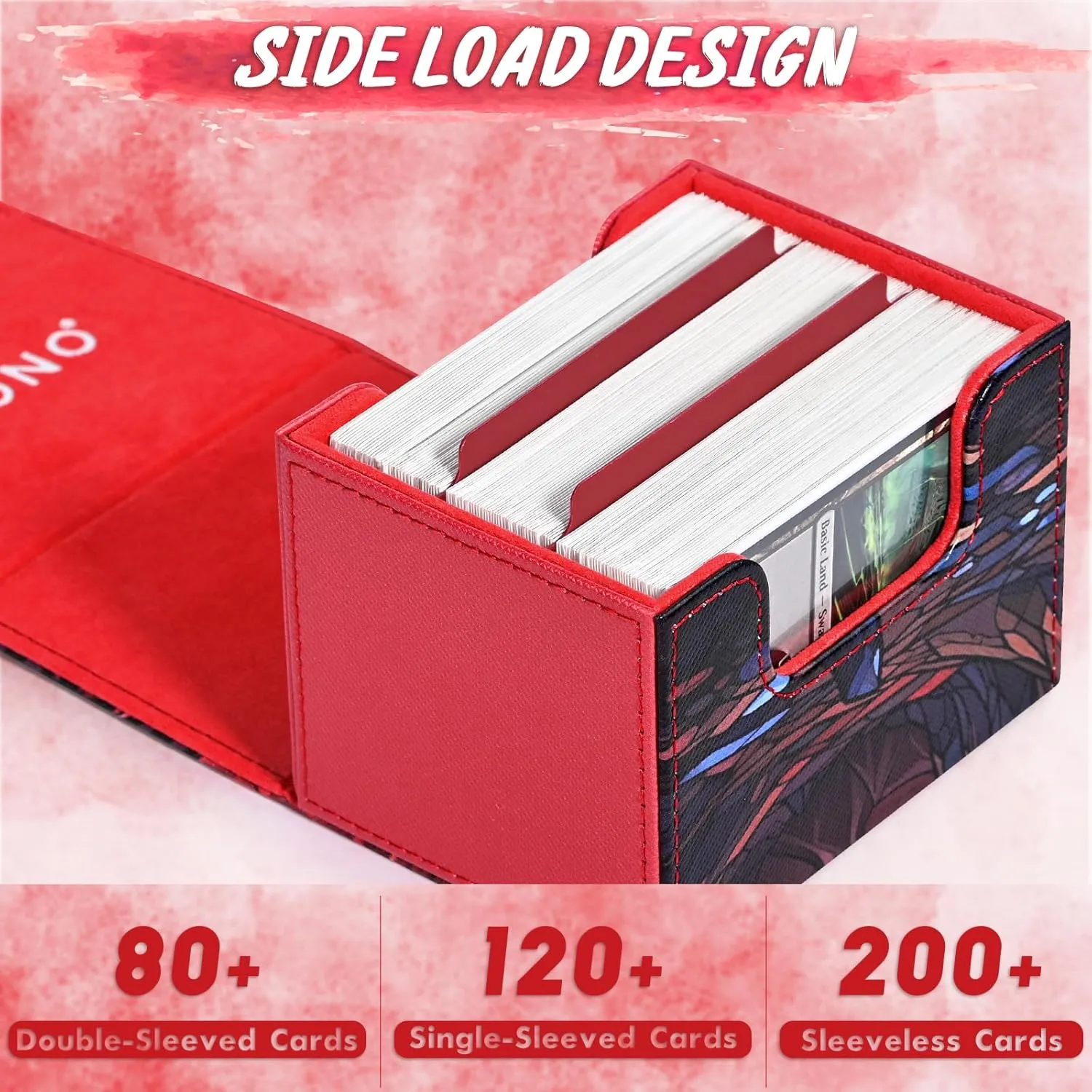 Deck Box for MTG Cards, Trading Card Storage Box Holds 120  Sleeved Commander Deck, PU Leather Card Box Suits TCG Magic Cards with 2 Dividers (Red,Flame)