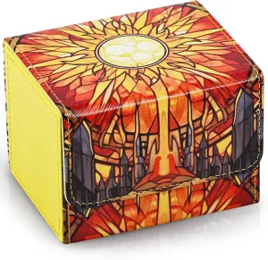 Deck Box for MTG Cards, Trading Card Storage Box Holds 120  Sleeved Commander Deck, PU Leather Card Box Suits TCG Magic Cards with 2 Dividers (Yellow,Sun)