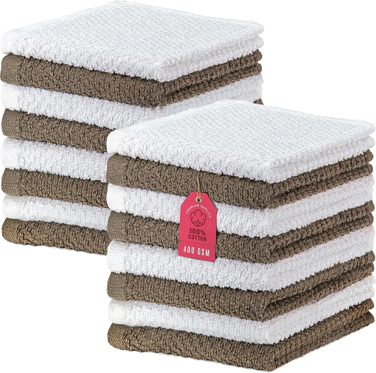 DecorRack 16 Pack 100% Cotton Face Towels, Ultra Absorbent 12 x 12 inch Wash Cloths, 400 GSM, Premium Quality, Soft Fingertip Towels for Face, Makeup, Spa, and Beauty, Cappuccino (16 Pack)