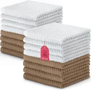 DecorRack 16 Pack 100% Cotton Face Towels, Ultra Absorbent 12 x 12 inch Wash Cloths, 400 GSM, Premium Quality, Soft Fingertip Towels for Face, Makeup, Spa, and Beauty, Cappuccino (16 Pack)