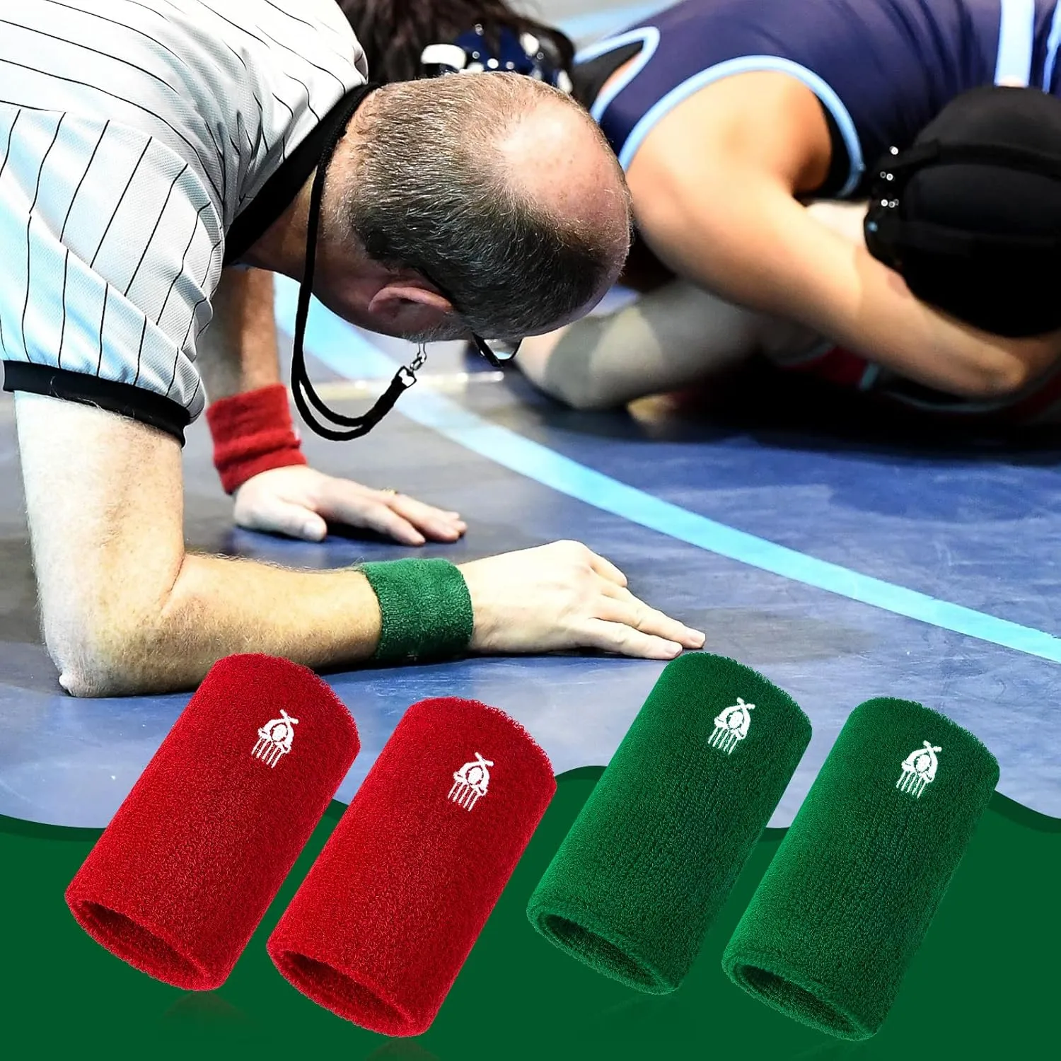 Deekin Wrestling Wrist Bands Red Green 5" Wrist Bands Set Official Referee Wristband Wrestling Armbands for Tournament Dual Meet Events