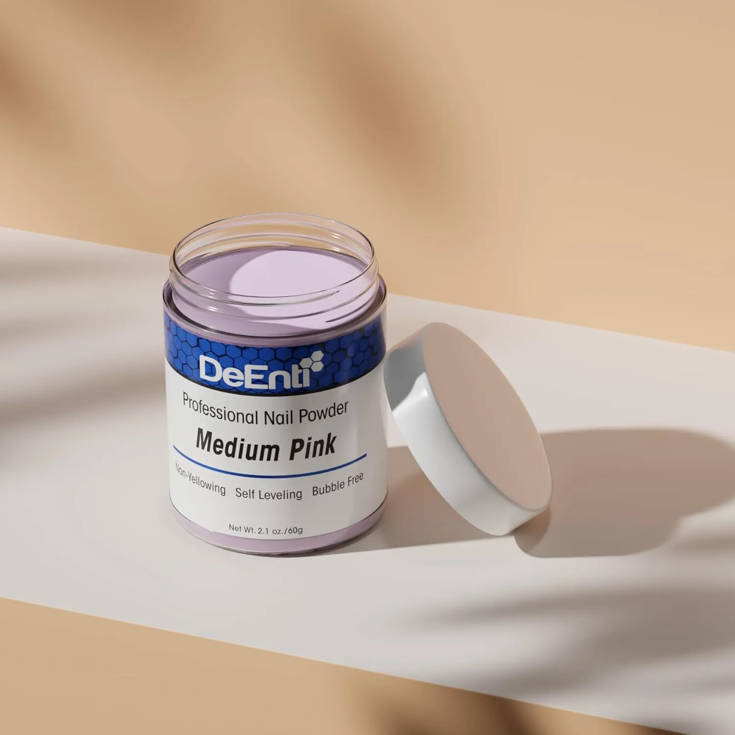 DeEnti Acrylic Nail Powder, 2oz Medium Pink, Long Lasting Salon Quality, Bubble Free Professional Manicures, Nail Art, Fake Nails, Dip, Carving & Extensions