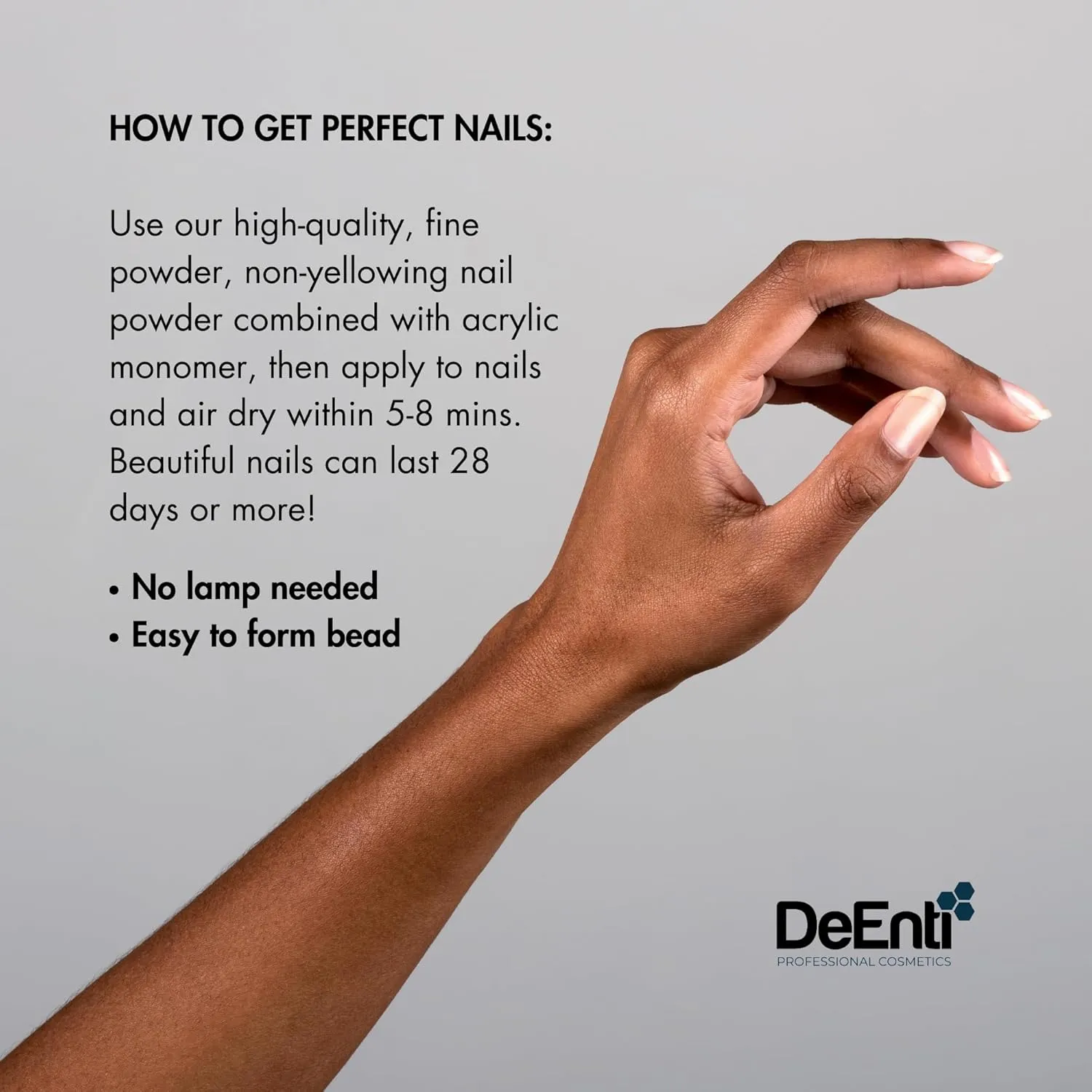 DeEnti Acrylic Nail Powder, 2oz Medium Pink, Long Lasting Salon Quality, Bubble Free Professional Manicures, Nail Art, Fake Nails, Dip, Carving & Extensions
