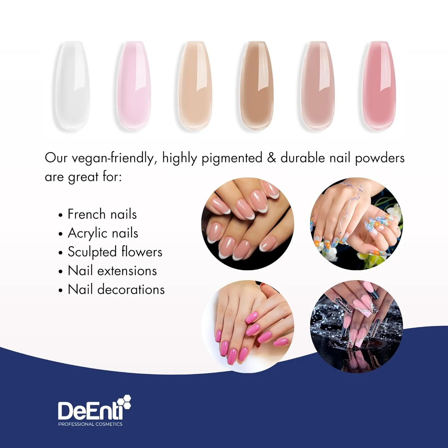 DeEnti Acrylic Nail Powder, 2oz Medium Pink, Long Lasting Salon Quality, Bubble Free Professional Manicures, Nail Art, Fake Nails, Dip, Carving & Extensions