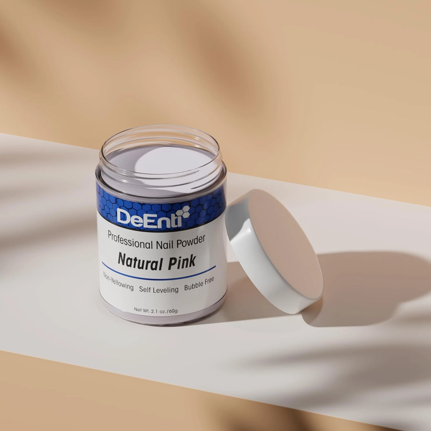 DeEnti Acrylic Nail Powder, 2oz Natural Pink Acrylic Powder Dip for Nails, Mixed Powder Clear and Pink Blend, Long Lasting Salon Quality, Bubble Free Professional Nail Powder for Manicure Nail Art