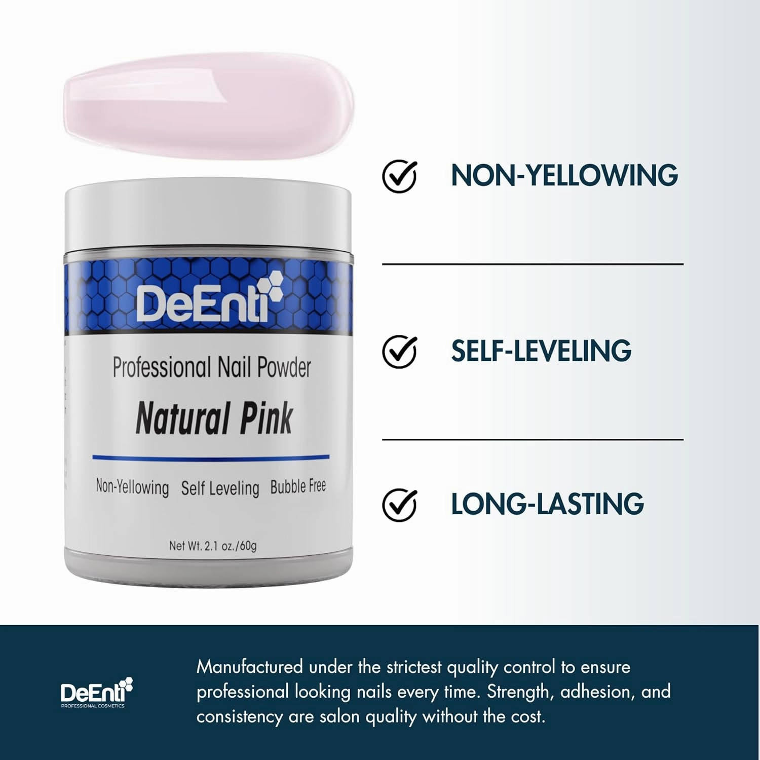 DeEnti Acrylic Nail Powder, 2oz Natural Pink Acrylic Powder Dip for Nails, Mixed Powder Clear and Pink Blend, Long Lasting Salon Quality, Bubble Free Professional Nail Powder for Manicure Nail Art