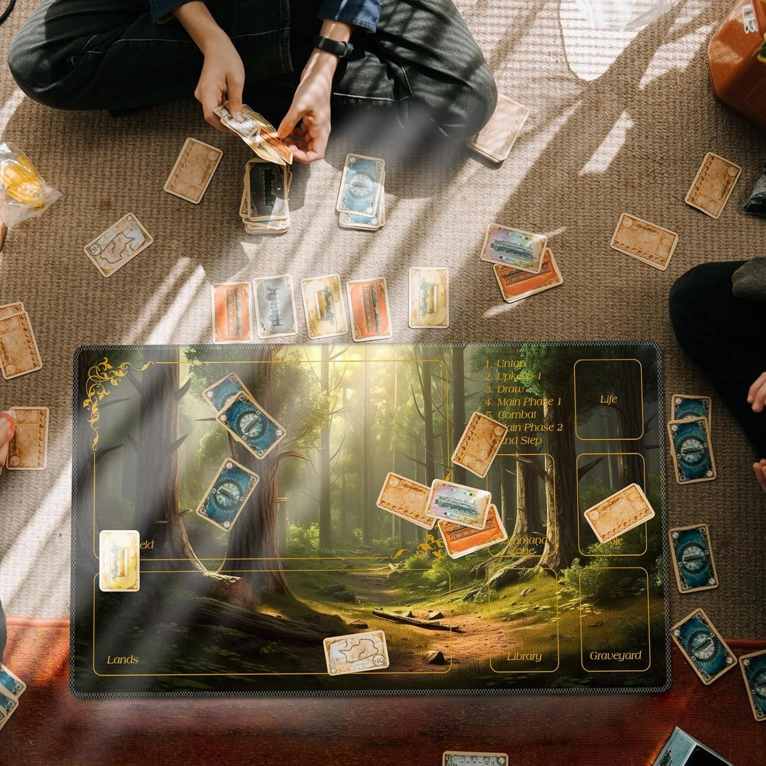 DEGDFSGR for MTG Playmat with Zones 27.5" x 15.74" for TCG Playmat Non-Slip Rubber Base Commander Playmat for Magic The Gathering Playmat Iorcana Trading Card Game, Sunshine Fairy Tale Forest