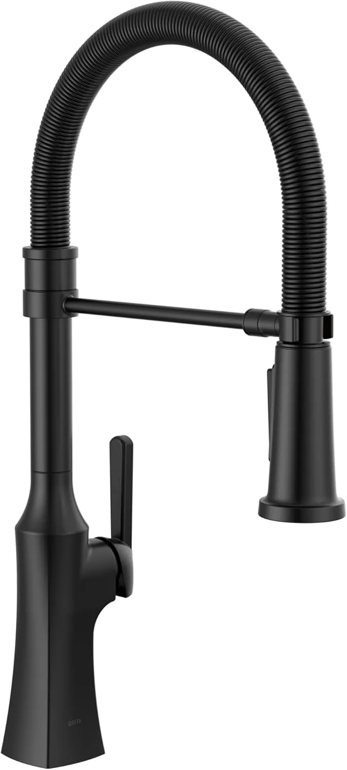 Delta 18887-DST Ermelo 1.8 GPM Single Hole Pre-Rinse Spring Spout Pull Down Kitchen Faucet - Includes Escutcheon - Matte Black