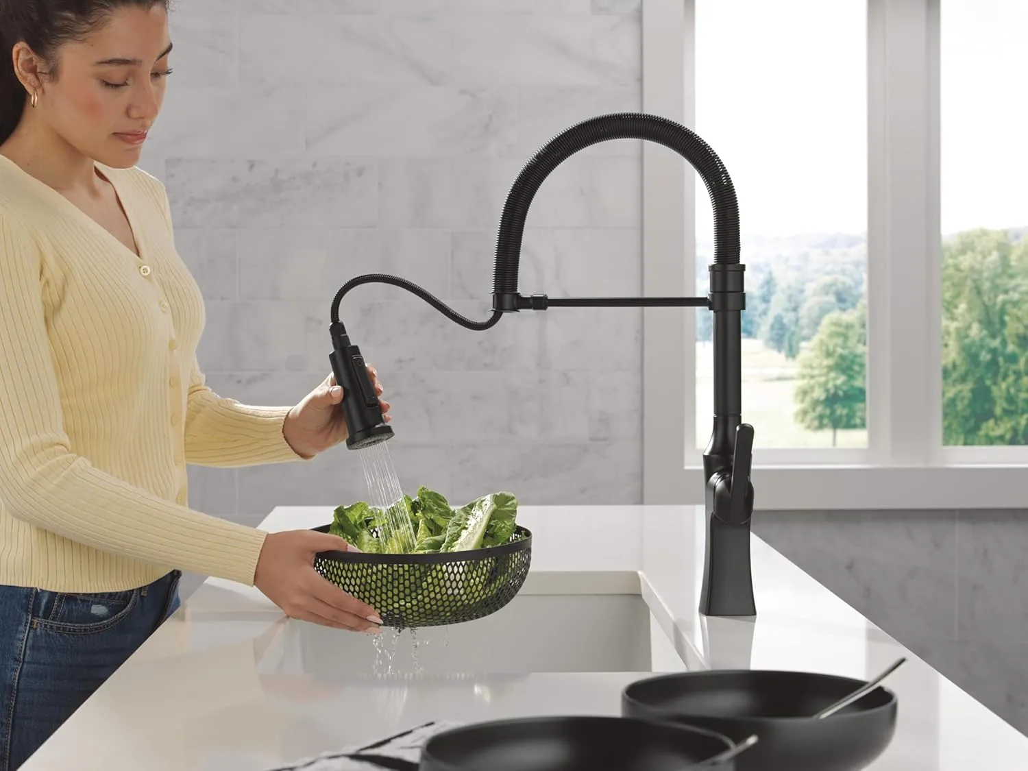 Delta 18887-DST Ermelo 1.8 GPM Single Hole Pre-Rinse Spring Spout Pull Down Kitchen Faucet - Includes Escutcheon - Matte Black