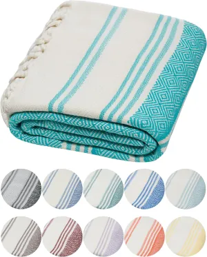 DEMMEX Organic Diamond Turkish Bath & Beach Towel | 100% Oeko-TEX Certified Cotton, Ultra-Soft, Quick-Dry, Lightweight, Compact & Oversized Luxury Peshtemal Towel, Prewashed, 71"x36", Nile Green