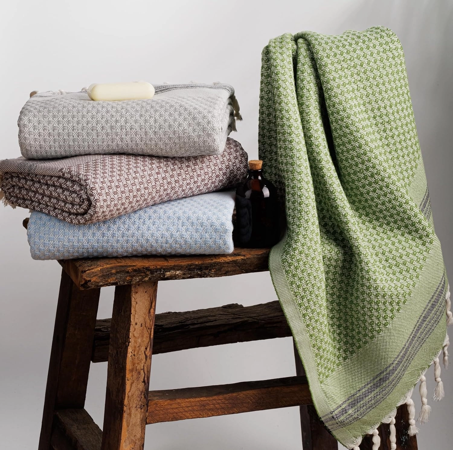 DEMMEX Micro Waffle Turkish Bath Towel – 100% Oeko-TEX Certified Cotton - Luxury, Ultra Soft, Quick-Dry, Lightweight Bathroom Towel Bath Sheet, Cotton Bubbles Texture, Oversized 70x40'', White Orange