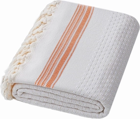 DEMMEX Micro Waffle Turkish Bath Towel – 100% Oeko-TEX Certified Cotton - Luxury, Ultra Soft, Quick-Dry, Lightweight Bathroom Towel Bath Sheet, Cotton Bubbles Texture, Oversized 70x40'', White Orange