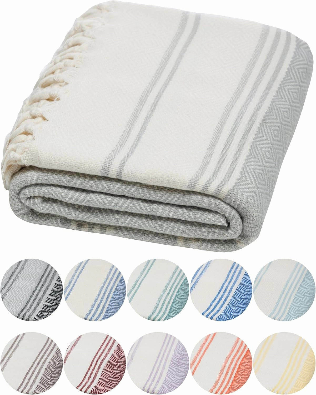 DEMMEX Organic Diamond Turkish Bath & Beach Towel | 100% Oeko-TEX Certified Turkish Cotton, Ultra-Soft, Quick-Dry, Lightweight, Compact & Oversized Luxury Peshtemal Towel, Prewashed, 71"x36", Gray