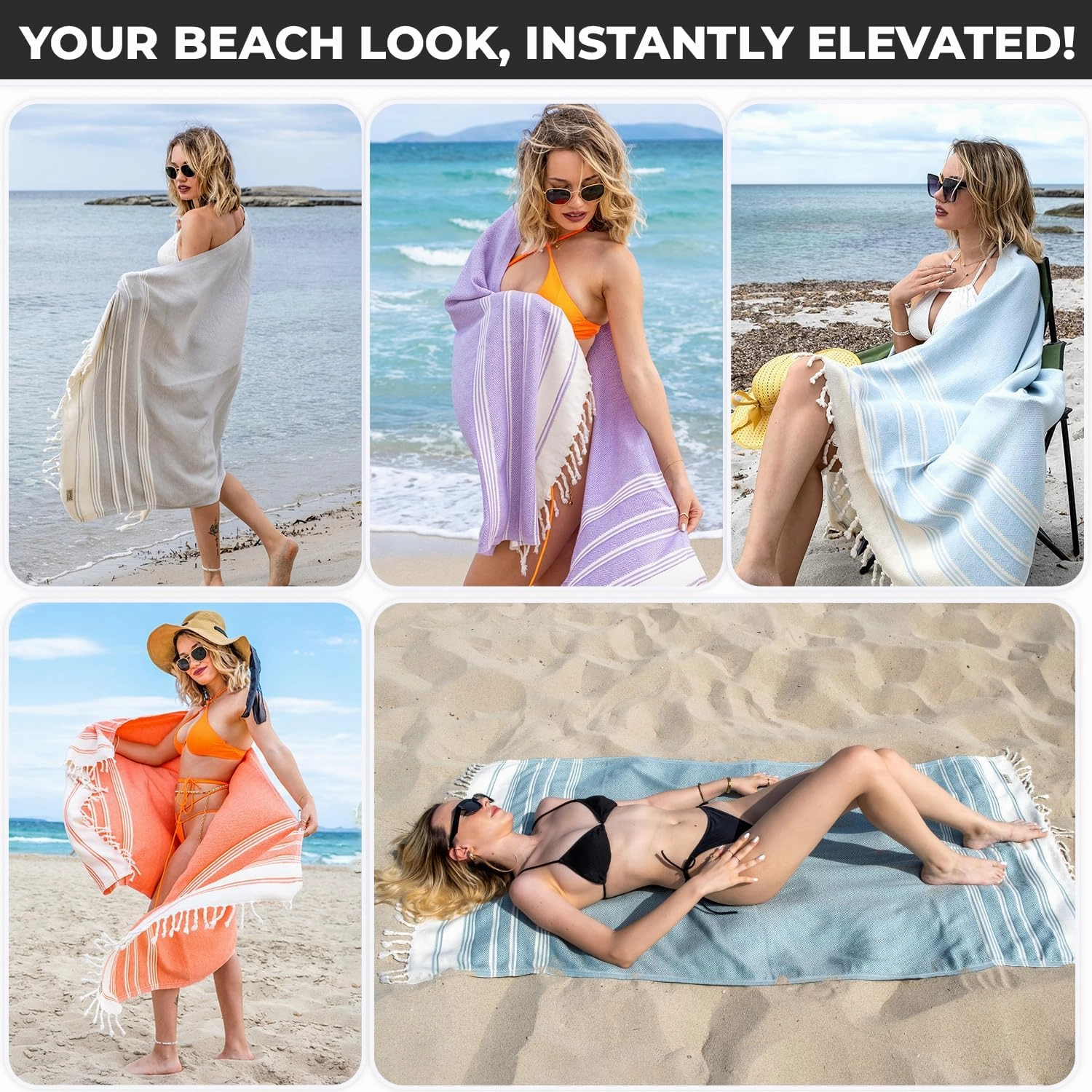 DEMMEX Organic Diamond Turkish Bath & Beach Towel | 100% Oeko-TEX Certified Turkish Cotton, Ultra-Soft, Quick-Dry, Lightweight, Compact & Oversized Luxury Peshtemal Towel, Prewashed, 71"x36", Gray