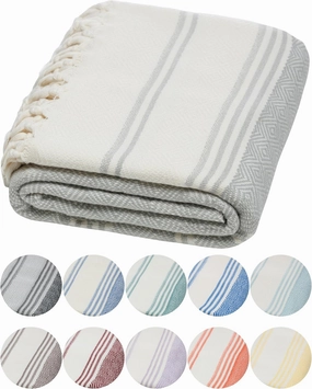 DEMMEX Organic Diamond Turkish Bath & Beach Towel | 100% Oeko-TEX Certified Turkish Cotton, Ultra-Soft, Quick-Dry, Lightweight, Compact & Oversized Luxury Peshtemal Towel, Prewashed, 71"x36", Gray
