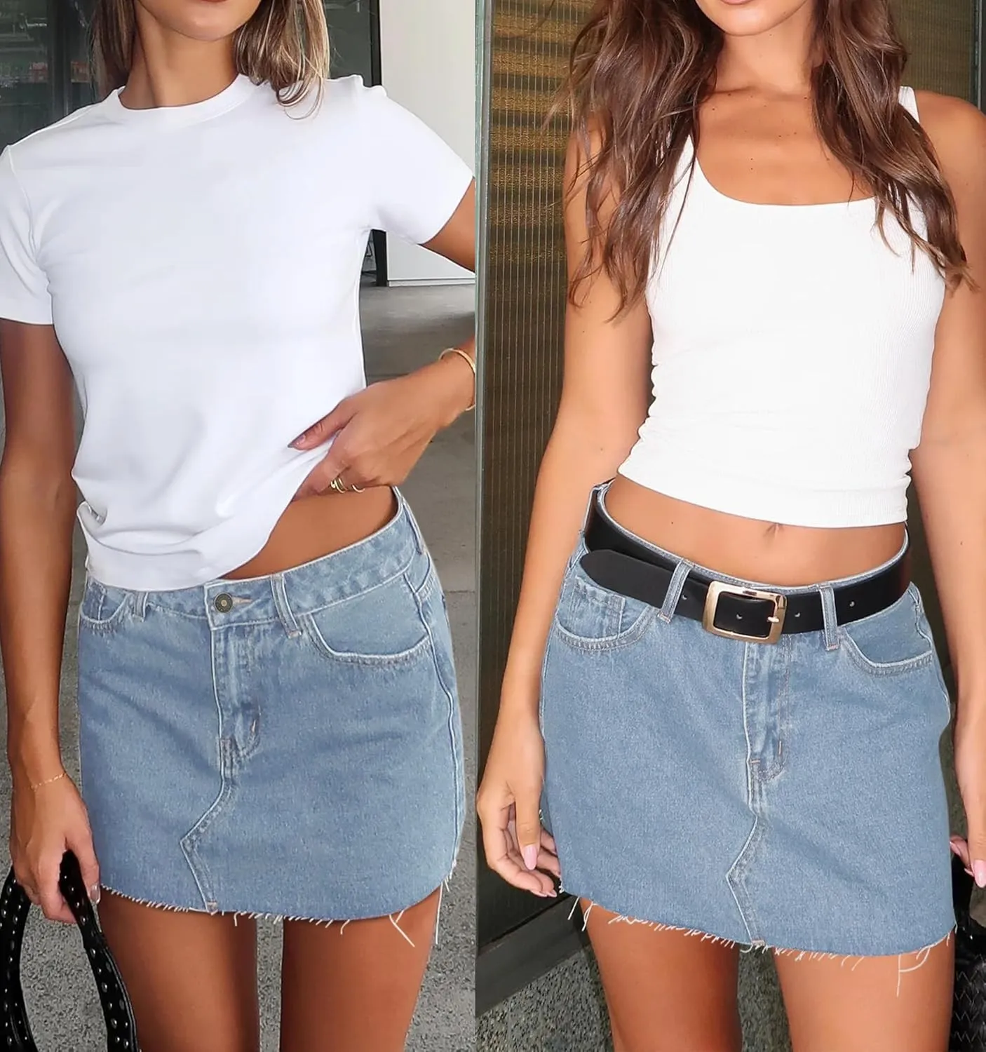 Denim Skort Skirts for Women Low Waisted Stretchy Mini Jean Skirt Casual Cute Going Out Skorts with Pockets Raw Hem