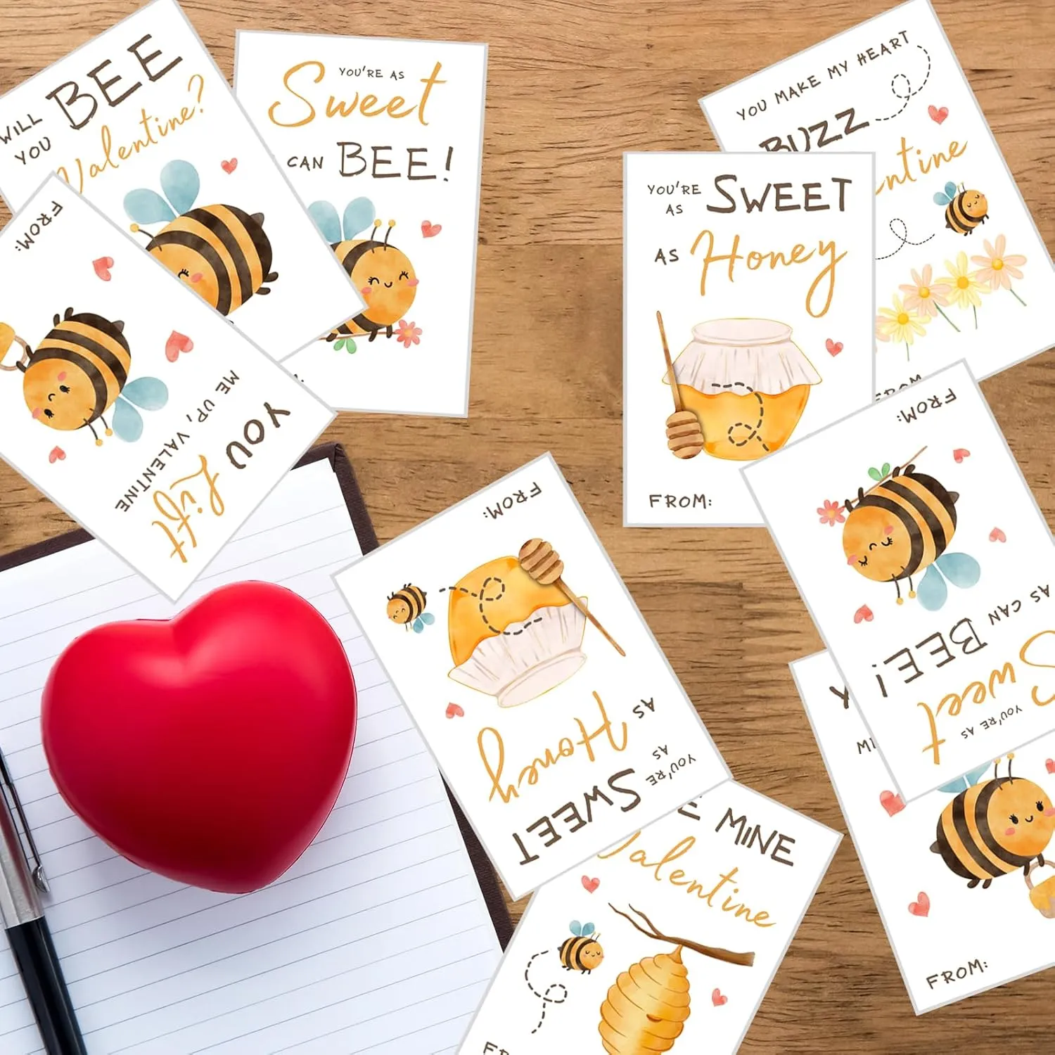 Denylo pro Valentines Bee Themed Greeting Cards Set Valentines Day Cards Assortment Cute Honey Gift Cards for Valentine Bee Themed Party Favors Goodie Bag Stuffers Classroom Exchange Gifts