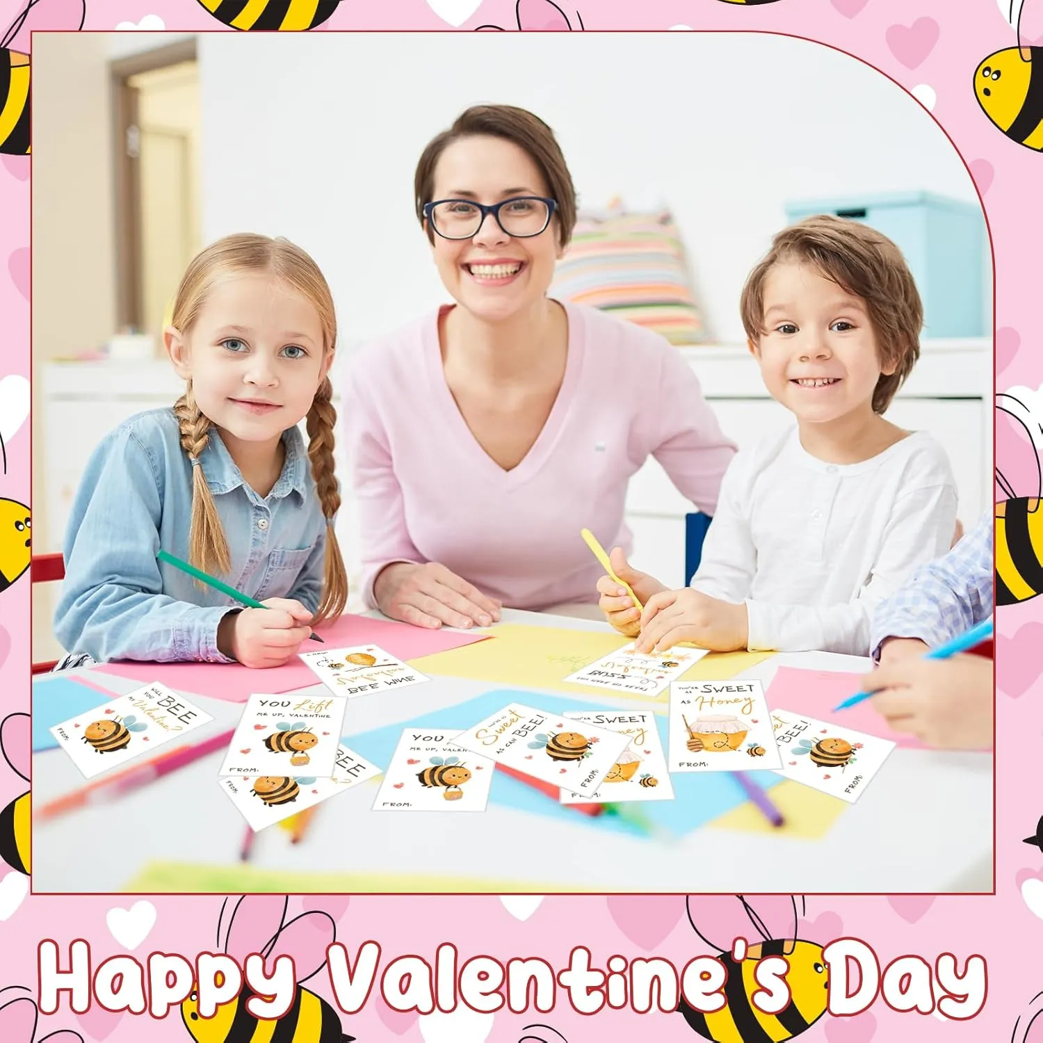 Denylo pro Valentines Bee Themed Greeting Cards Set Valentines Day Cards Assortment Cute Honey Gift Cards for Valentine Bee Themed Party Favors Goodie Bag Stuffers Classroom Exchange Gifts