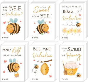 Denylo pro Valentines Bee Themed Greeting Cards Set Valentines Day Cards Assortment Cute Honey Gift Cards for Valentine Bee Themed Party Favors Goodie Bag Stuffers Classroom Exchange Gifts