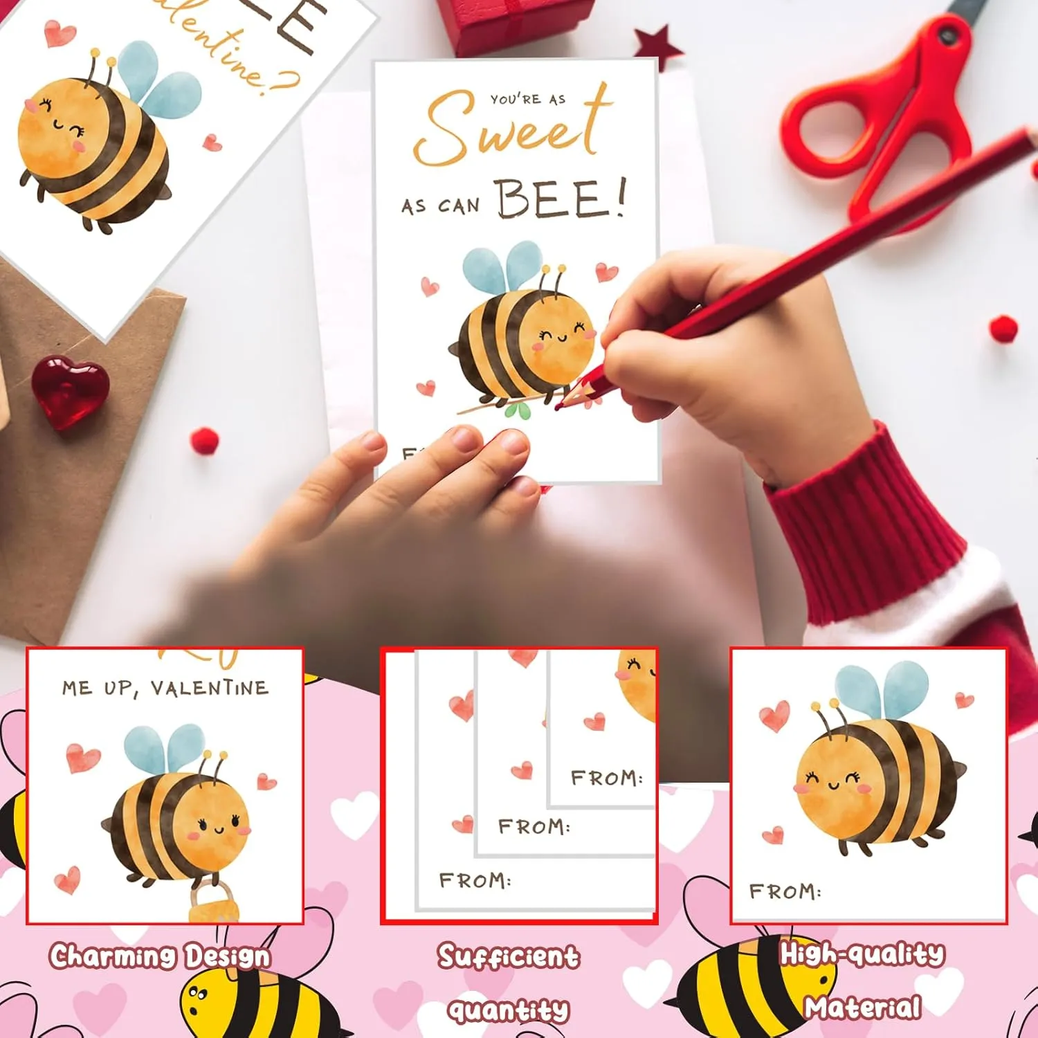 Denylo pro Valentines Bee Themed Greeting Cards Set Valentines Day Cards Assortment Cute Honey Gift Cards for Valentine Bee Themed Party Favors Goodie Bag Stuffers Classroom Exchange Gifts