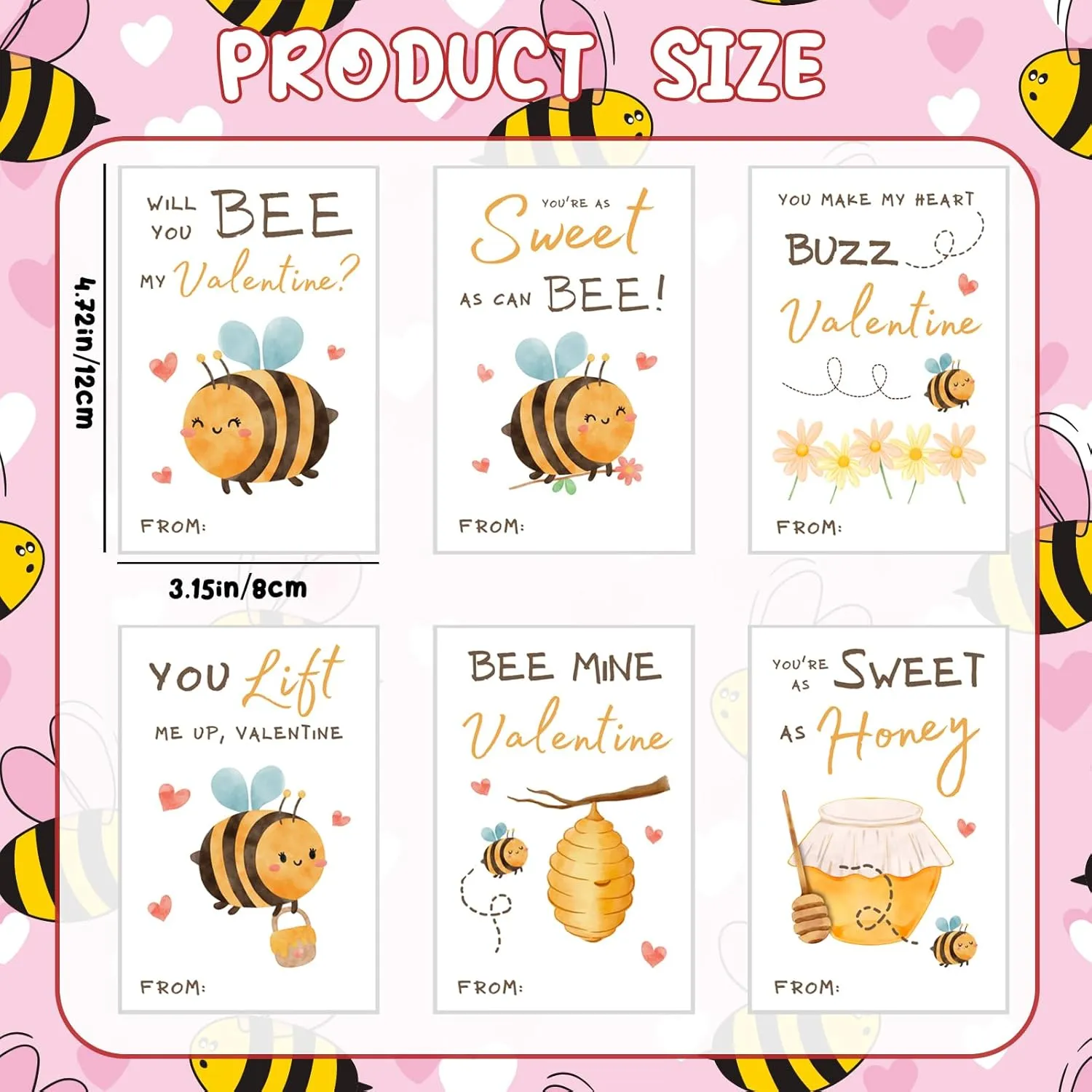 Denylo pro Valentines Bee Themed Greeting Cards Set Valentines Day Cards Assortment Cute Honey Gift Cards for Valentine Bee Themed Party Favors Goodie Bag Stuffers Classroom Exchange Gifts