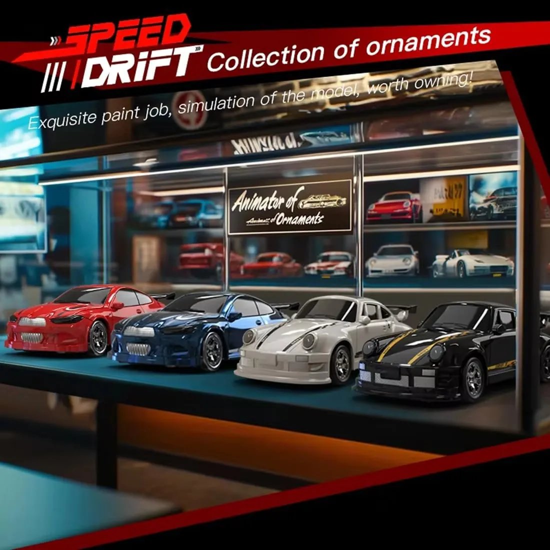 Desktop Mini Drift Car 1:64 Scale, 2.4Ghz Full-Scale Throttle 4WD Racing Drift Car Adjustable Sportscar Gift for Enthusiasts