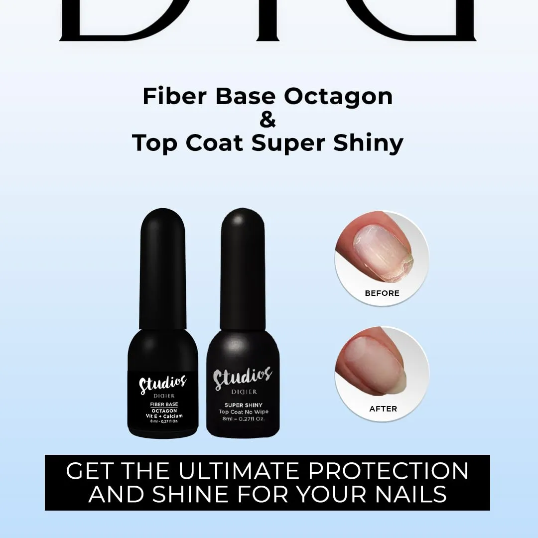 DIDIER LAB - Premium Base Coat Gel Nail Polish Octagon & Top Coat Gel Nail Polish Super Shiny - Gel Nail Polish Set - Nail Strengthener- No Wipe Gel Top Coat - Soak off Gel Polish - UV Nail Polish