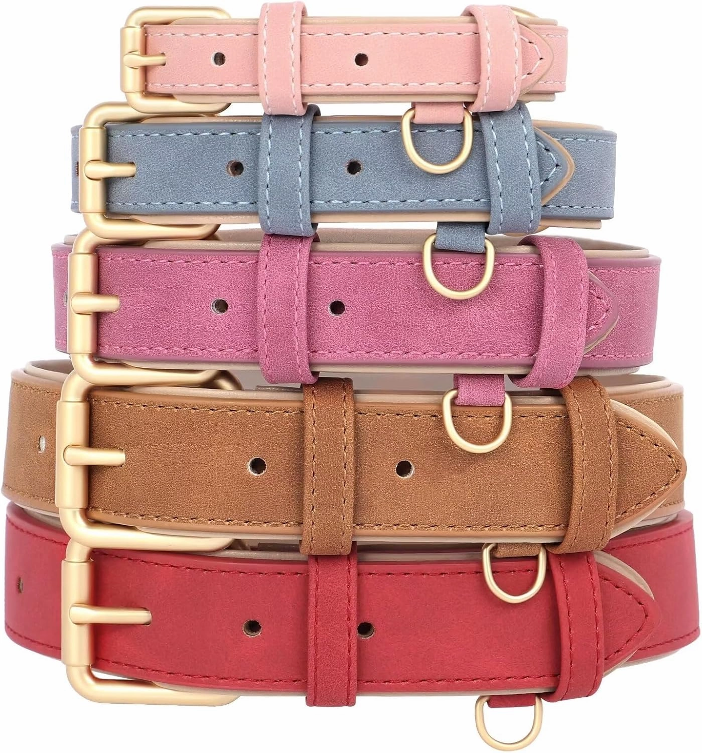 Didog Soft Padded Leather Dog Collar, Adjustable Dog Collars for Medium Dogs with Heavy Duty Metal Buckle and D Ring,Blue,L