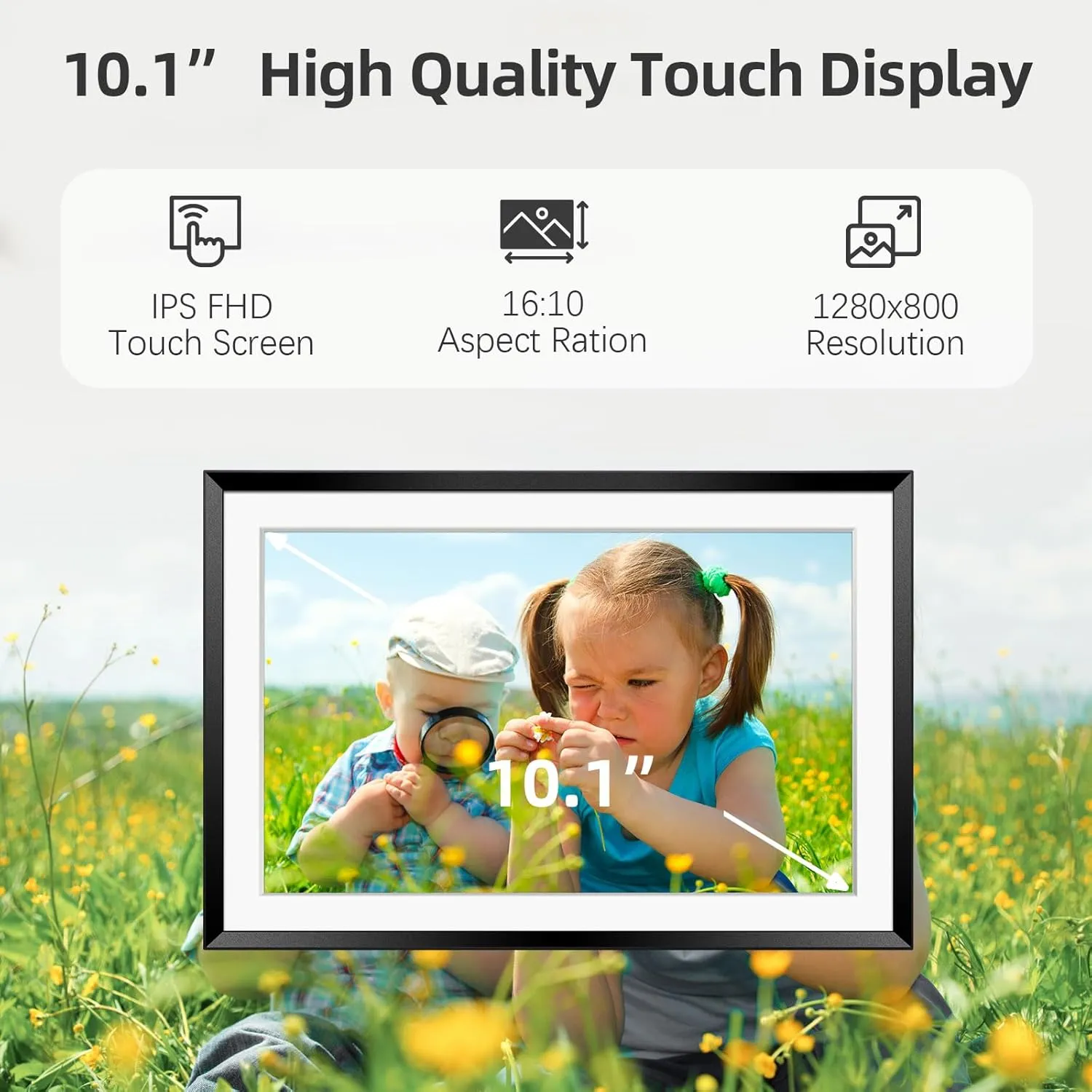 Digital Picture Frame：Built-in 32GB| WiFi Digital Photo Frame with 10.1" HD Touch Display, Send Picture/Video via Frameo App/USB-C/Micro SD, Easy Setup, Great Gift| Classic Black