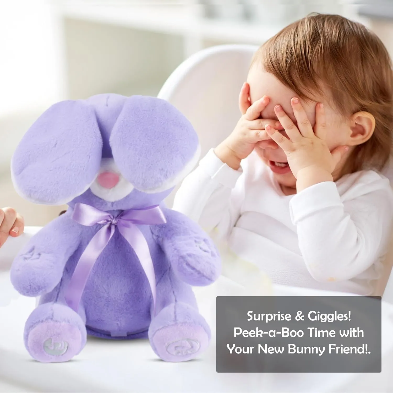 Dimple Bella Bunny Stuffed Animal - Animated Interactive Soft Bunny Plush Toy with Peek-a-Boo Feature and Singing Songs - Perfect Baby Stuffed Animal Gift for Ages 0 and Up, Purple