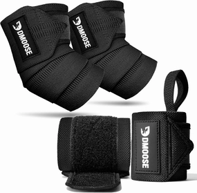 DMoose Fitness Elbow Wraps for Weightlifting (Pair) - 40'' Adjustable Elbow Strap for Gym Workout, Bench Press & Powerlifting - Compression Wraps for Tendonitis & Joint Support