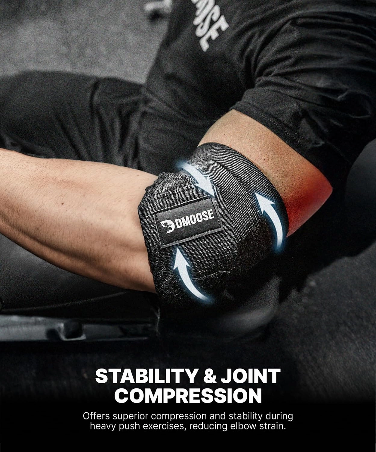 DMoose Fitness Elbow Wraps for Weightlifting (Pair) - 40'' Adjustable Elbow Strap for Gym Workout, Bench Press & Powerlifting - Compression Wraps for Tendonitis & Joint Support