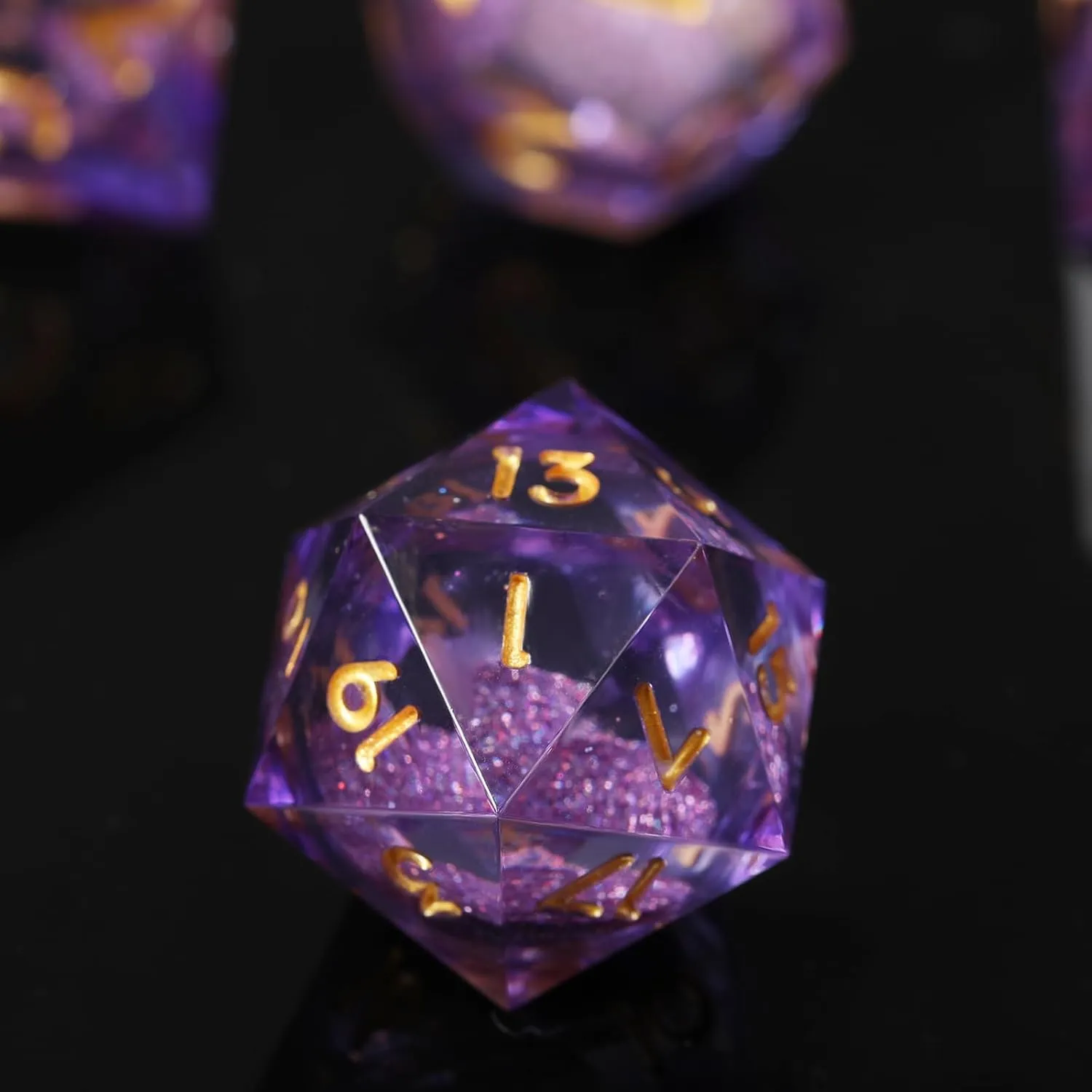 DND dice Set Resin Liquid core Sharp Edge Dungeons and Dragons Polyhedral D&D Dice Role Playing Game D and D Dice Set with Gift Box D20 D12 D10 D8 D6 D4 (Purple2)