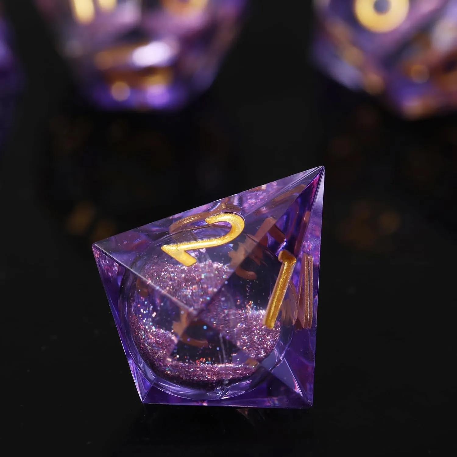 DND dice Set Resin Liquid core Sharp Edge Dungeons and Dragons Polyhedral D&D Dice Role Playing Game D and D Dice Set with Gift Box D20 D12 D10 D8 D6 D4 (Purple2)