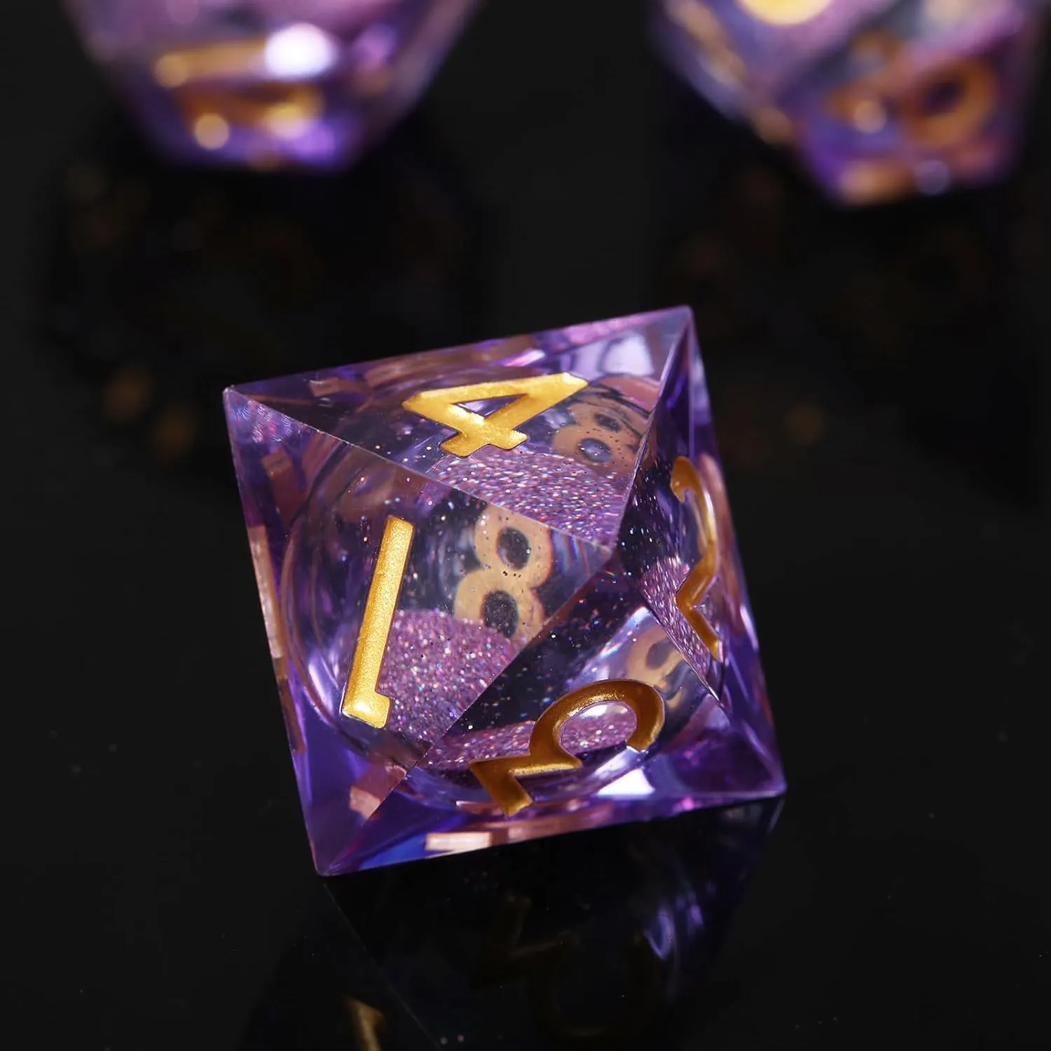 DND dice Set Resin Liquid core Sharp Edge Dungeons and Dragons Polyhedral D&D Dice Role Playing Game D and D Dice Set with Gift Box D20 D12 D10 D8 D6 D4 (Purple2)