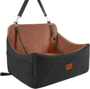 Dog Car Seat for Medium & Large Dogs Up to 55lbs, Memory Foam Cushion, Washable Cover, Safety Straps & Non-Slip Bottom(Black/Brown,Large)